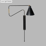 Vintage Wall Sconce With Rotatable Conical Iron Shade And Multiple Backplate Colors