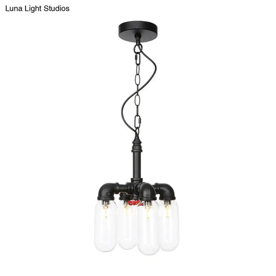Vintage Water Pipe Chandelier Pendant With 4 Bulbs Amber/Clear Glass Led Hanging Lamp Kit Clear / B