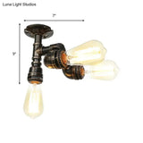 Vintage Water Pipe Metal Semi Flush Mount Ceiling Light Fixture - Antique Brass/Silver/Bronze 3/4