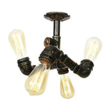 Vintage Water Pipe Metal Semi Flush Mount Ceiling Light Fixture - Antique Brass/Silver/Bronze 3/4