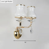 Vintage White Glass Bell Wall Lamp With Crystal Accent And Led Lighting For Living Room (1/2 Heads)