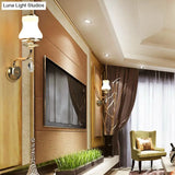 Vintage White Glass Bell Wall Lamp With Crystal Accent And Led Lighting For Living Room (1/2 Heads)