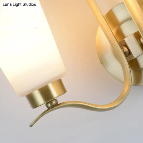 Vintage White Glass Brass Wall Lamp - 2-Light Cone Sconce For Porch With Metal Swooping Arm