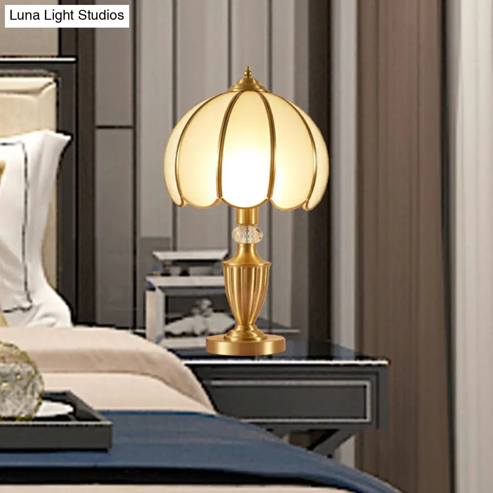 Vintage White Glass Table Lamp With Scalloped Edge - Elegant Bedside Night Light