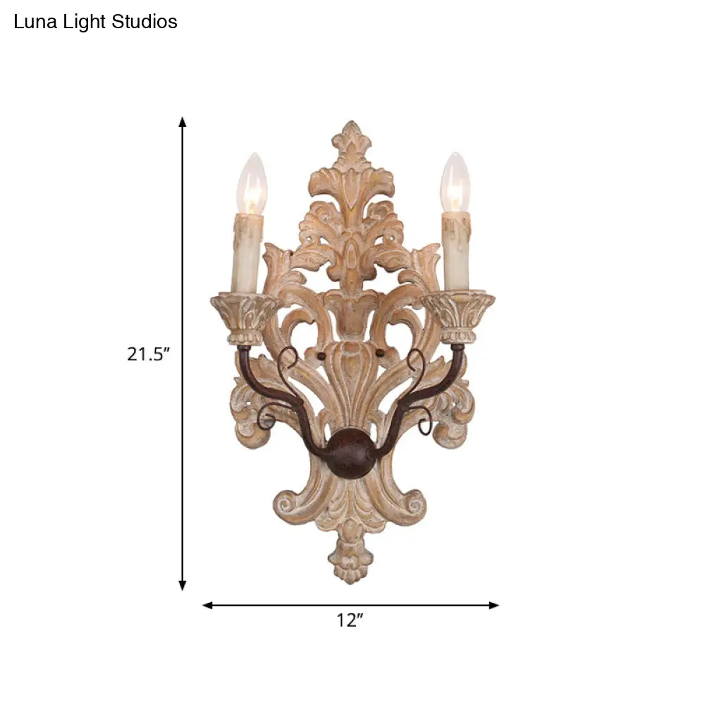 Vintage White Wood 2-Light Candle Wall Sconce For Porch