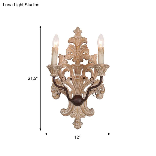 Vintage White Wood 2-Light Candle Wall Sconce For Porch