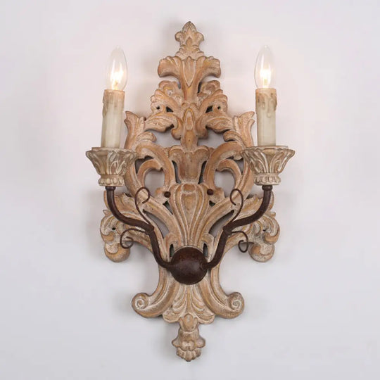 Vintage White Wood 2-Light Candle Wall Sconce For Porch Distressed