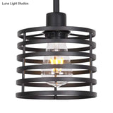 Vintage Wire Cage Hanging Lamp: Metallic Pendant Light With Cylindrical Black/Brass Shade