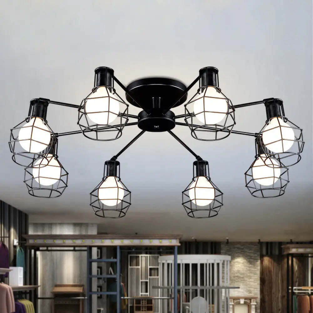 Vintage Wire Framed Metal Ceiling Lights With Adjustable Heads For Bedroom - Available In 3/5/8 And