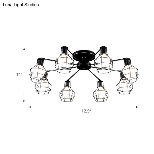 Vintage Wire Framed Metal Ceiling Lights With Adjustable Heads For Bedroom - Available In 3/5/8 And