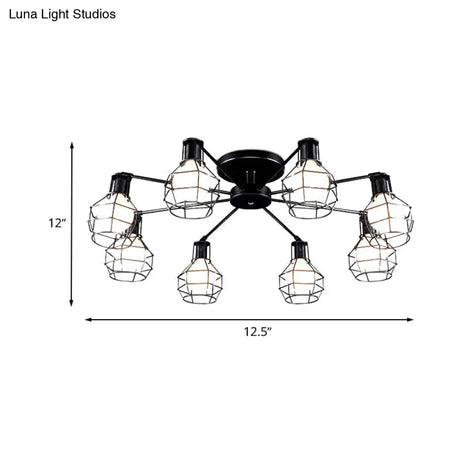 Vintage Wire Framed Metal Ceiling Lights With Adjustable Heads For Bedroom - Available In 3/5/8 And