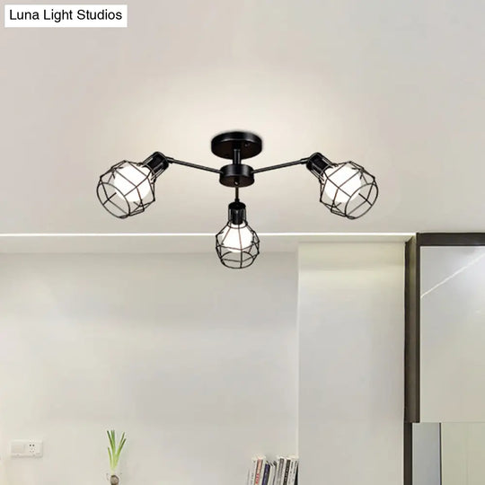Vintage Wire Framed Metal Ceiling Lights With Adjustable Heads For Bedroom - Available In 3/5/8 And