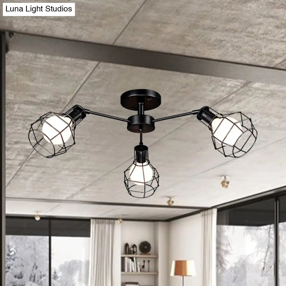 Vintage Wire Framed Metal Ceiling Lights With Adjustable Heads For Bedroom - Available In 3/5/8 And