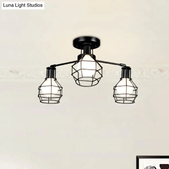 Vintage Wire Framed Metal Ceiling Lights With Adjustable Heads For Bedroom - Available In 3/5/8 And
