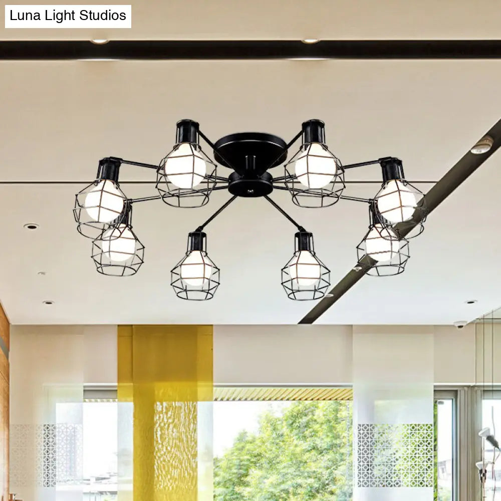 Vintage Wire Framed Metal Ceiling Lights With Adjustable Heads For Bedroom - Available In 3/5/8 And