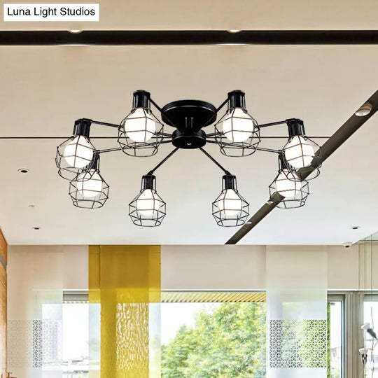 Vintage Wire Framed Metal Ceiling Lights With Adjustable Heads For Bedroom - Available In 3/5/8 And