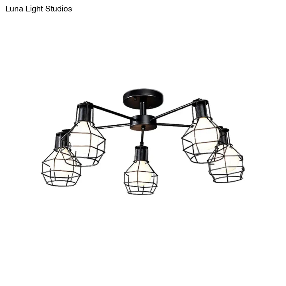 Vintage Wire Framed Metal Ceiling Lights With Adjustable Heads For Bedroom - Available In 3/5/8 And