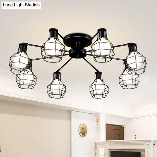 Vintage Wire Framed Metal Ceiling Lights With Adjustable Heads For Bedroom - Available In 3/5/8 And
