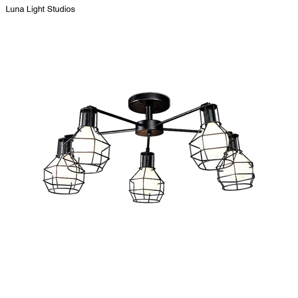 Vintage Wire Framed Metal Ceiling Lights With Adjustable Heads For Bedroom - Available In 3/5/8 And
