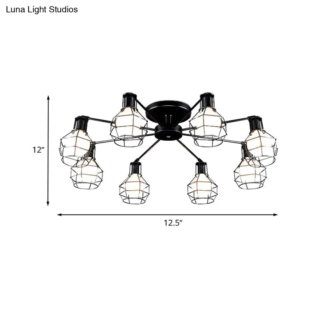 Vintage Wire Framed Metal Ceiling Lights With Adjustable Heads For Bedroom - Available In 3/5/8 And