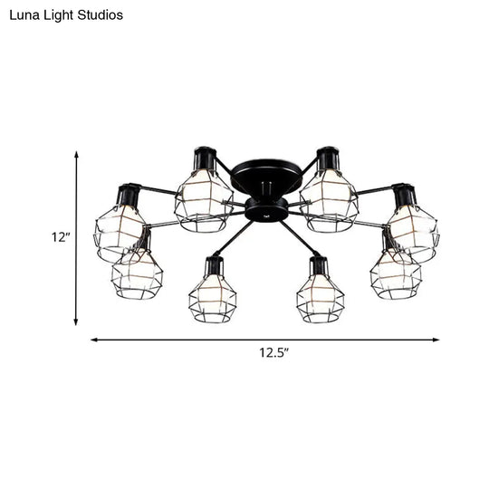 Vintage Wire Framed Metal Ceiling Lights With Adjustable Heads For Bedroom - Available In 3/5/8 And
