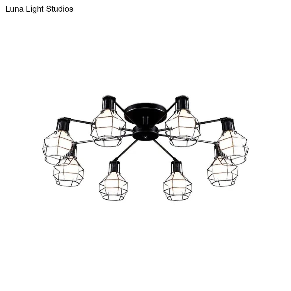 Vintage Wire Framed Metal Ceiling Lights With Adjustable Heads For Bedroom - Available In 3/5/8 And