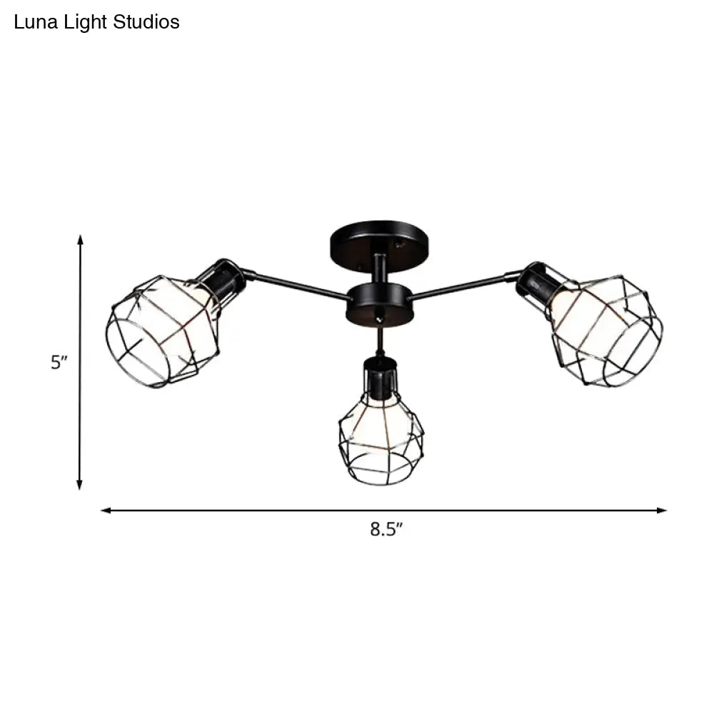 Vintage Wire Framed Metal Ceiling Lights With Adjustable Heads For Bedroom - Available In 3/5/8 And
