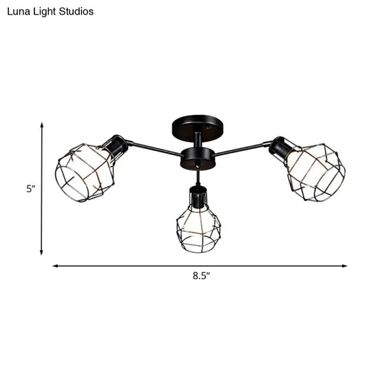 Vintage Wire Framed Metal Ceiling Lights With Adjustable Heads For Bedroom - Available In 3/5/8 And