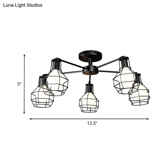 Vintage Wire Framed Metal Ceiling Lights With Adjustable Heads For Bedroom - Available In 3/5/8 And