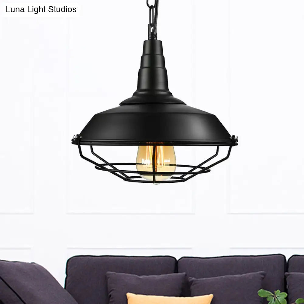 Vintage Wire Guard Pendant Light With Barn Shade - 10’/14’/18’ Wide Black/Bronze/Rust Metal