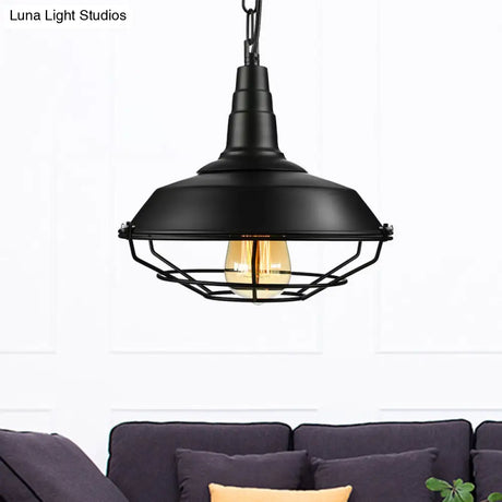Vintage Wire Guard Pendant Light With Barn Shade - 10’/14’/18’ Wide Black/Bronze/Rust Metal