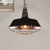 Vintage Wire Guard Pendant Light With Barn Shade - 10’/14’/18’ Wide Black/Bronze/Rust Metal