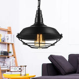 Vintage Wire Guard Pendant Light With Barn Shade - 10’/14’/18’ Wide Black/Bronze/Rust Metal