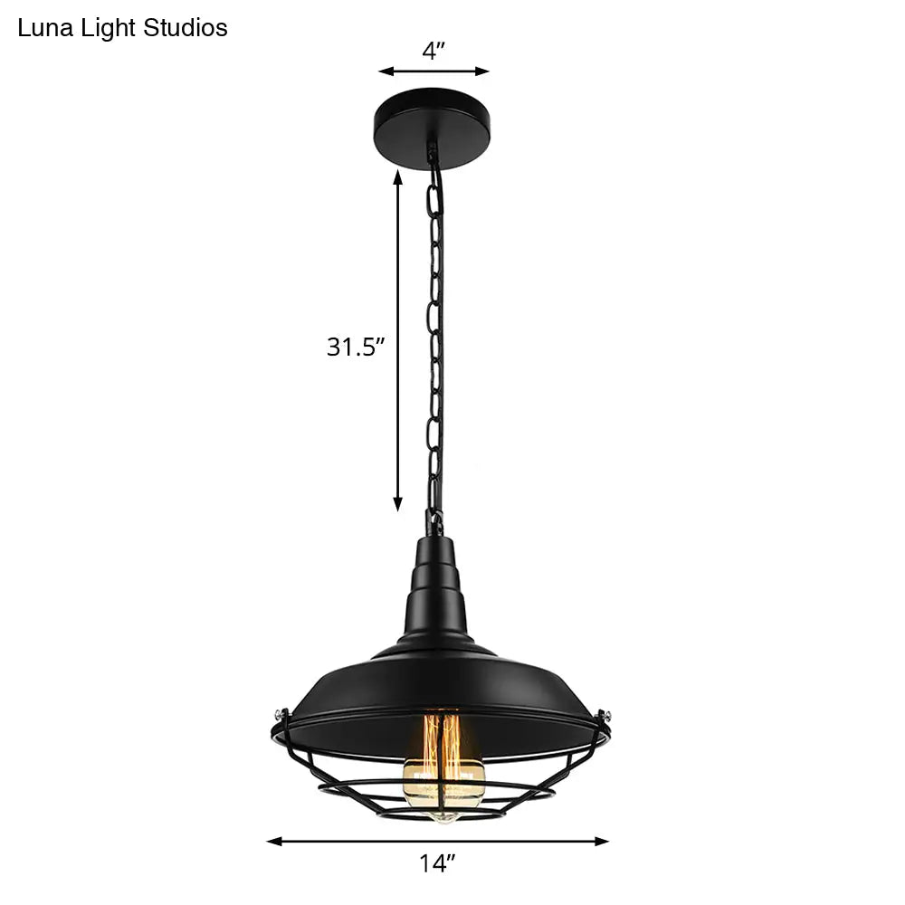 Vintage Wire Guard Pendant Light With Barn Shade - 10’/14’/18’ Wide Black/Bronze/Rust Metal