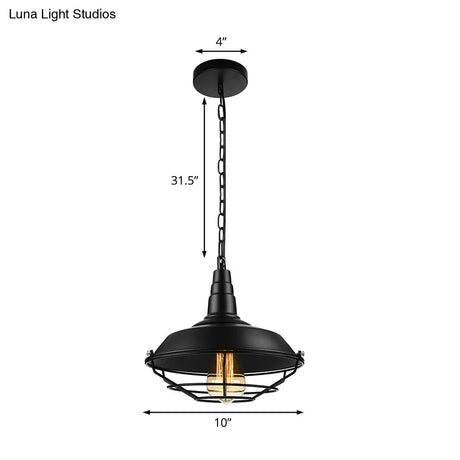 Vintage Wire Guard Pendant Light With Barn Shade - 10’/14’/18’ Wide Black/Bronze/Rust Metal