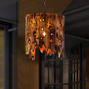 Vintage Wood Pendant Light With Etched Star Bronze Finish Brown