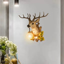 Vintage Wood Resin Wall Lamp With Teardrop Crystal Shade - 1 Light Elk Sconce For Living Room