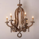 Vintage Wooden Candlestick Chandelier Pendant Light | 6 Bulb Hanging Fixture For Living Room Wood
