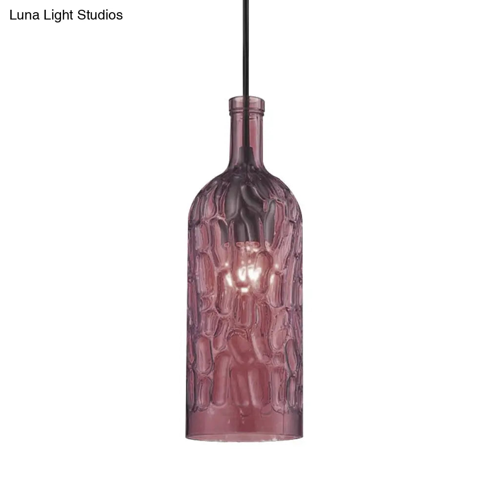 Vintage Yellow/Brown Glass Pendant Light With Dimpled Bottle Shade - 1-Light Fixture For Living Room