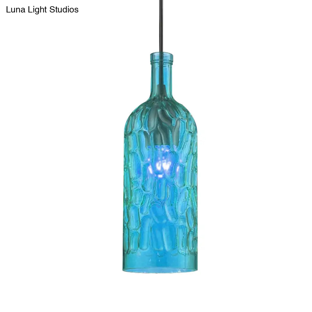 Vintage Yellow/Brown Glass Pendant Light With Dimpled Bottle Shade - 1-Light Fixture For Living Room