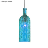 Vintage Yellow/Brown Glass Pendant Light With Dimpled Bottle Shade - 1-Light Fixture For Living Room