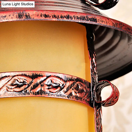 Vintage Yellow Glass Wall Mounted Light With Curved Arm And Weathered Copper Finish For House