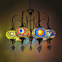 Vintage Yellow/Green Hand Cut Glass Chandelier Lighting - 9 Heads Oval Ceiling Pendant Light Yellow
