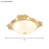 Vintage Yellow Opaline Glass Dome Flush Mount Light With Floral Accent Available In 3 Sizes: 12’