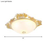 Vintage Yellow Opaline Glass Dome Flush Mount Light With Floral Accent Available In 3 Sizes: 12’