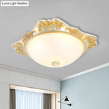 Vintage Yellow Opaline Glass Dome Flush Mount Light With Floral Accent Available In 3 Sizes: 12’