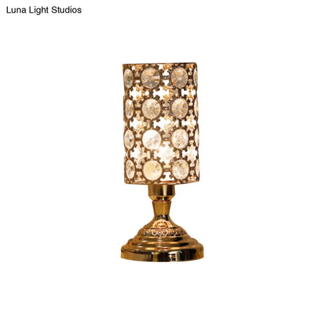 Viola - Modernism 1 Bulb Table Light With Crystal-Encrusted Shade Gold Tapered/Cylinder Reading Lamp