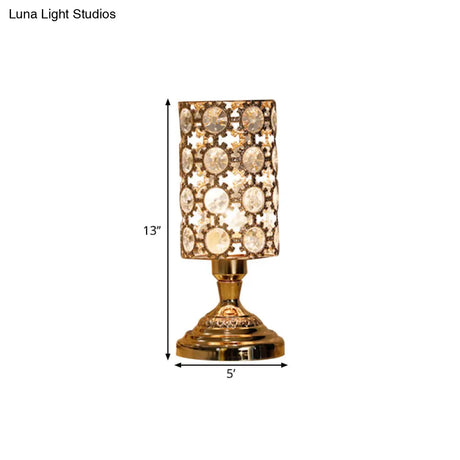 Viola - Modernism 1 Bulb Table Light With Crystal-Encrusted Shade Gold Tapered/Cylinder Reading Lamp