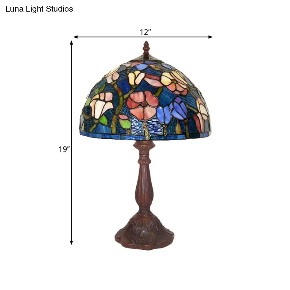 Tiffany Bronze Kitchen Table Lamp With Flower Stained Glass Shade - 1-Light Night Light