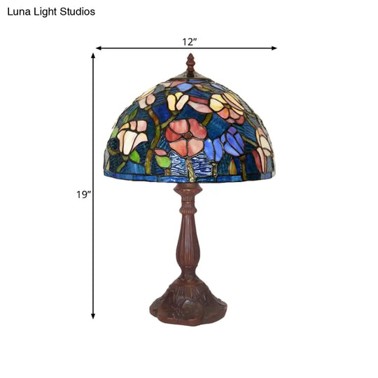 Tiffany Bronze Kitchen Table Lamp With Flower Stained Glass Shade - 1-Light Night Light